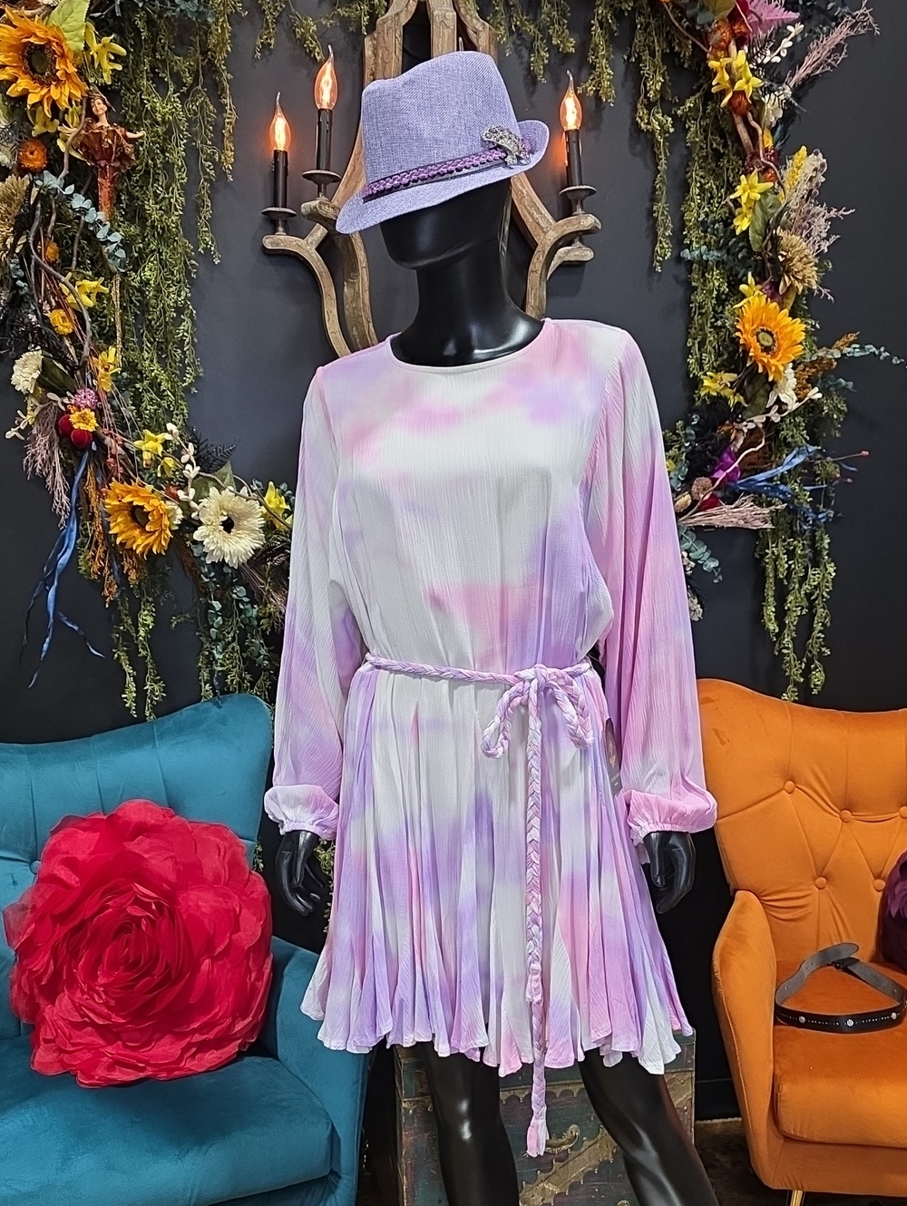 Vici Lavender & Pink Tie-Dye Midi Dress
